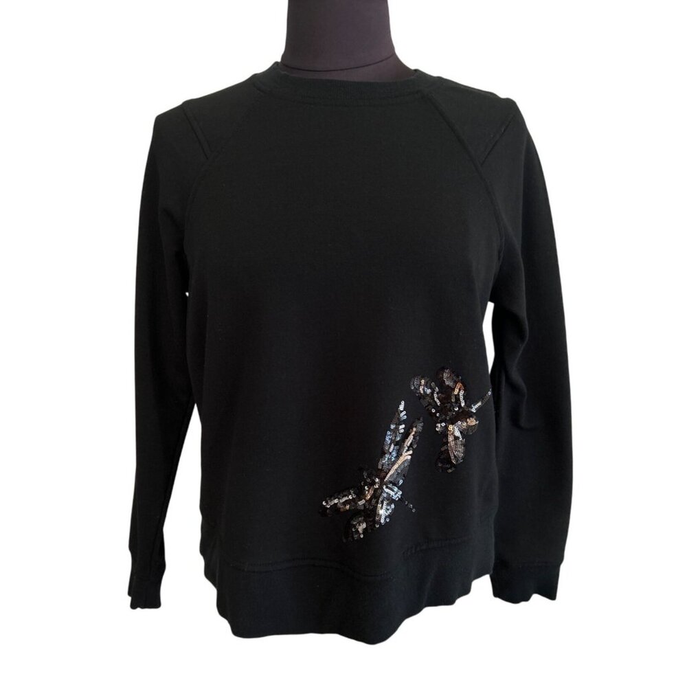 A New Day Black Sequin Dragonflies Embellished Long Sleeve Sweatshirt Size M